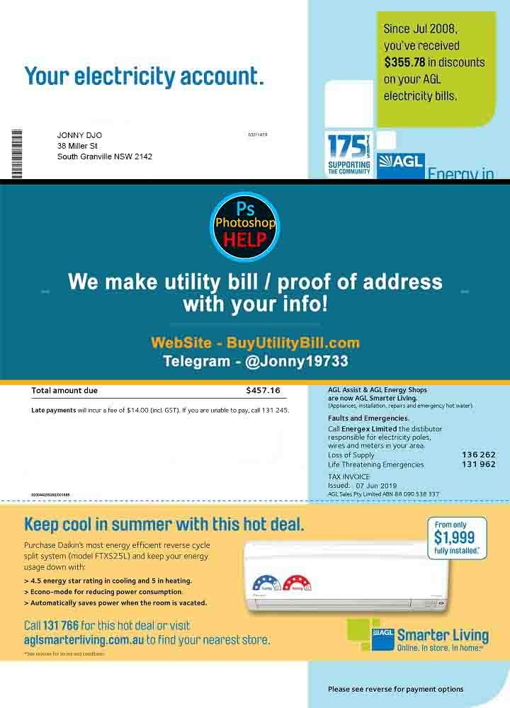 Australia Electricity Utility Bill Samples Sample